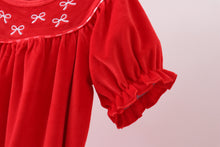 Load image into Gallery viewer, Red bow embroidery velvet ruffle pants set
