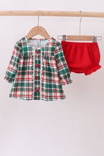 Load image into Gallery viewer, Green plaid ruffle bloomer set
