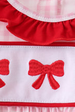 Load image into Gallery viewer, Pink bow embroidery gingham ruffle bloomer set
