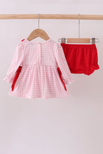 Load image into Gallery viewer, Pink bow embroidery gingham ruffle bloomer set
