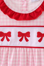 Load image into Gallery viewer, Pink bow embroidery gingham ruffle dress
