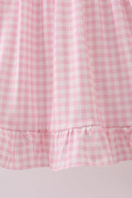 Load image into Gallery viewer, Pink bow embroidery gingham ruffle dress
