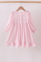Load image into Gallery viewer, Pink bow embroidery gingham ruffle dress

