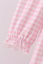 Load image into Gallery viewer, Pink bow embroidery gingham ruffle dress
