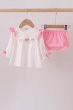 Load image into Gallery viewer, Pink santa claus embroidery ruffle bloomer set
