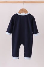 Load image into Gallery viewer, Navy santa claus embroidery romper
