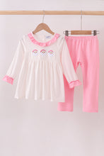 Load image into Gallery viewer, Pink santa claus embroidery ruffle pants set

