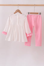 Load image into Gallery viewer, Pink santa claus embroidery ruffle pants set
