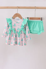 Load image into Gallery viewer, Pink christmas tree ruffle bloomer set
