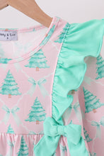 Load image into Gallery viewer, Pink christmas tree ruffle pants set
