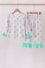 Load image into Gallery viewer, Pink christmas tree ruffle pajama set
