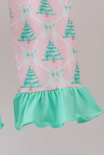 Load image into Gallery viewer, Pink christmas tree ruffle pajama set

