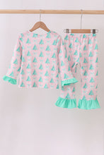 Load image into Gallery viewer, Pink christmas tree ruffle pajama set
