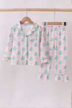 Load image into Gallery viewer, Pink christmas tree ruffle pajama set
