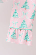Load image into Gallery viewer, Pink christmas tree ruffle pajama set
