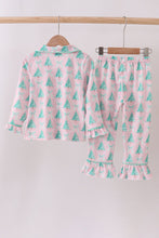 Load image into Gallery viewer, Pink christmas tree ruffle pajama set

