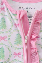 Load image into Gallery viewer, Green christmas tree bamboo zipper ruffle romper

