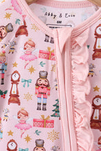 Load image into Gallery viewer, Nutcracker print bamboo ruffle zipper romper
