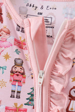 Load image into Gallery viewer, Nutcracker print bamboo ruffle zipper romper
