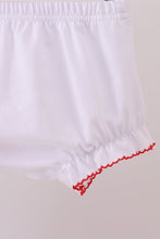 Load image into Gallery viewer, White santa claus smocked bloomer set
