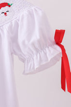 Load image into Gallery viewer, White santa claus smocked bloomer set
