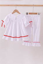 Load image into Gallery viewer, White santa claus smocked ruffle pants set
