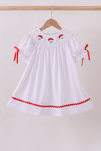 Load image into Gallery viewer, White santa claus smocked dress
