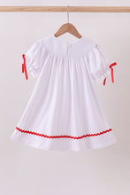 Load image into Gallery viewer, White santa claus smocked dress
