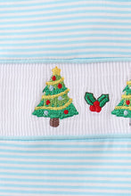 Load image into Gallery viewer, Blue stripe christmas tree smocked top
