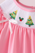 Load image into Gallery viewer, Pink christmas tree smocked ruffle pants set

