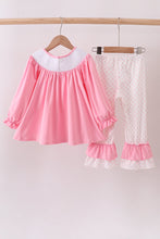 Load image into Gallery viewer, Pink christmas tree smocked ruffle pants set
