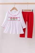 Load image into Gallery viewer, White wreath smocked ruffle pants set
