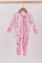Load image into Gallery viewer, Pink christmas tree bamboo ruffle zipper romper
