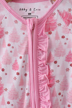 Load image into Gallery viewer, Pink christmas tree bamboo ruffle zipper romper
