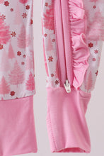 Load image into Gallery viewer, Pink christmas tree bamboo ruffle zipper romper

