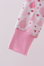 Load image into Gallery viewer, Pink christmas tree bamboo ruffle zipper romper
