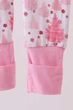 Load image into Gallery viewer, Pink christmas tree bamboo ruffle zipper romper
