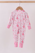 Load image into Gallery viewer, Pink christmas tree bamboo ruffle zipper romper
