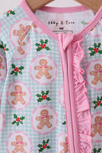 Load image into Gallery viewer, Pink christmas tree bamboo ruffle romper
