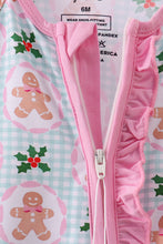 Load image into Gallery viewer, Pink christmas tree bamboo ruffle romper
