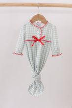 Load image into Gallery viewer, Sage ribbon bow gingham gown
