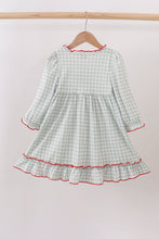 Load image into Gallery viewer, Sage ribbon bow gingham ruffle gown dress
