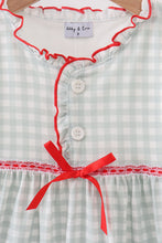 Load image into Gallery viewer, Sage ribbon bow gingham ruffle gown dress
