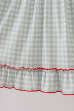 Load image into Gallery viewer, Sage ribbon bow gingham ruffle gown dress
