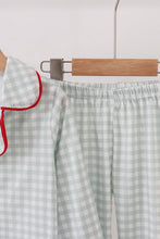 Load image into Gallery viewer, Sage gingham pajama set
