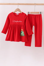 Load image into Gallery viewer, Red christmas tree applique pants set
