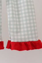 Load image into Gallery viewer, Sage gingham ribbon bow ruffle pants set
