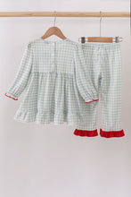 Load image into Gallery viewer, Sage gingham ribbon bow ruffle pants set
