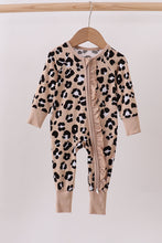 Load image into Gallery viewer, Brown leopard bamboo ruffle zipper romper
