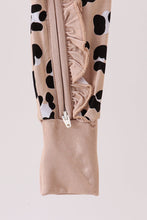 Load image into Gallery viewer, Brown leopard bamboo ruffle zipper romper
